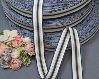 50y Roll NAVY BLUE WHITE 7/8" Grosgrain Ribbon Stripe Trim Tag: Antique ...