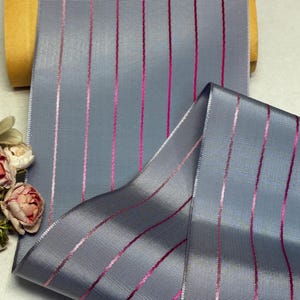 1y MAUVE PINK STRIPE Taffeta Ribbon tags: Wide 1950 French rayon Taffeta Stripe ribbon Lavender Hat banding Ribbon Millinery flower bow
