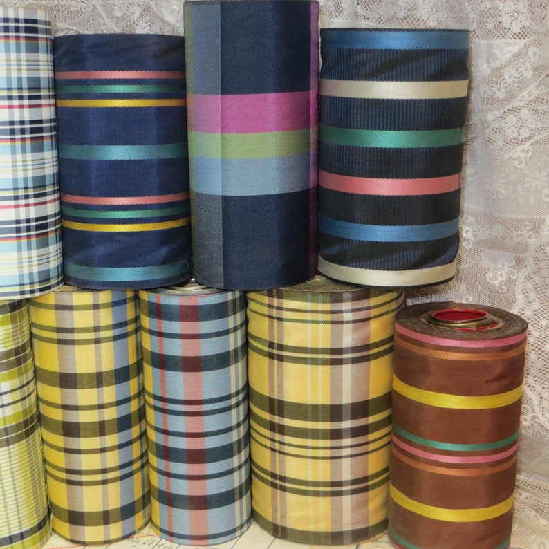 1y 1940 Rayon STRIPE WIDE TAFFETA Ribbon 4 5 Ribbon Navy Blue Pink Trim 1920 1930 Stetson Fedora Hat Cloche Millinery Flower Bow grosgrain