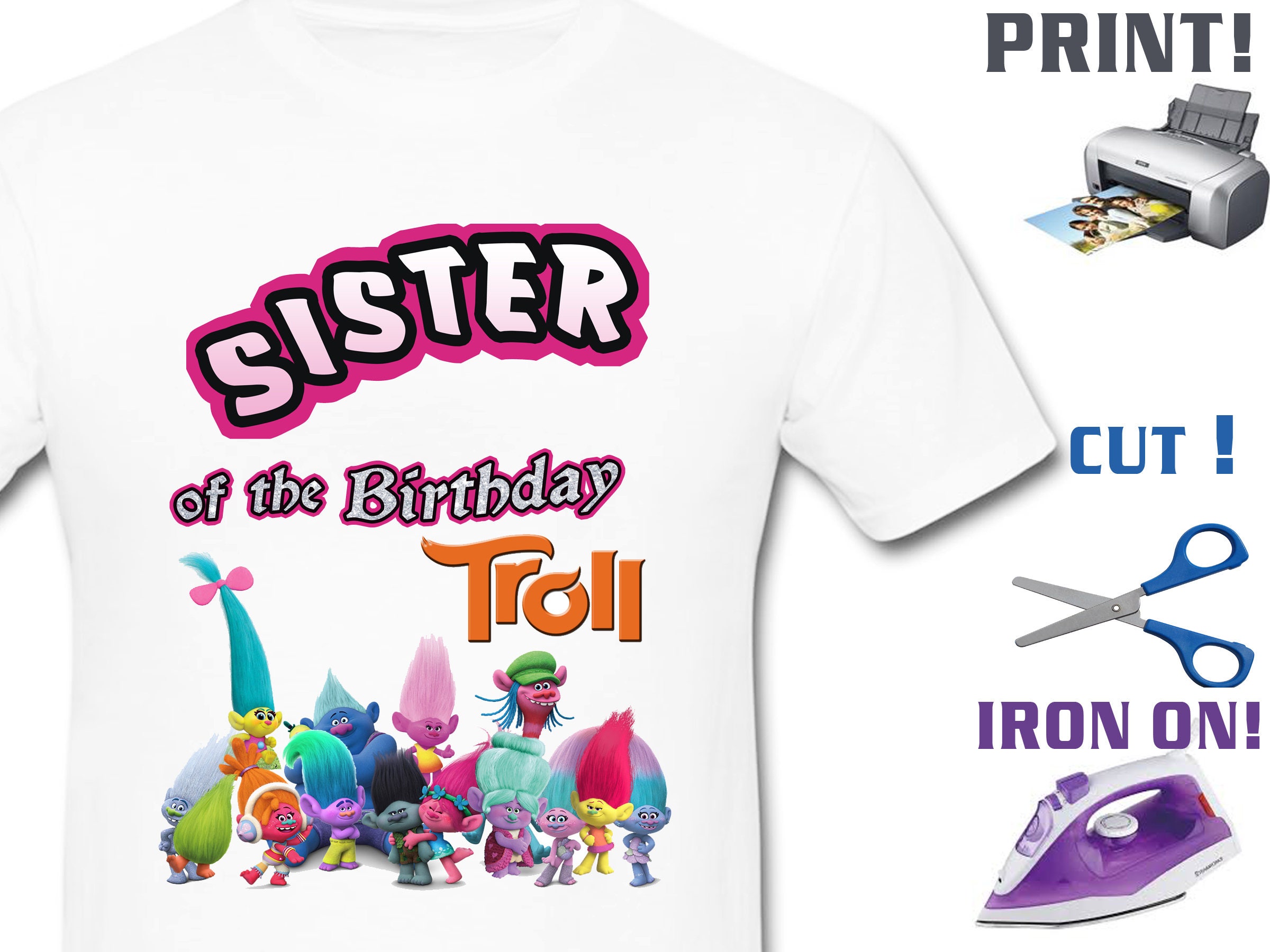trolls birthday iron on transfer
