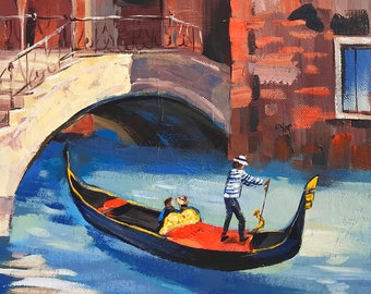 Venice: original painting by Irina Redine, Gondola one of a kind wall art