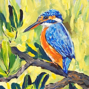 Kingfisher original one of a kind  painting ready to hang, Kingfisher bird in Mangrove forest handmade wall art