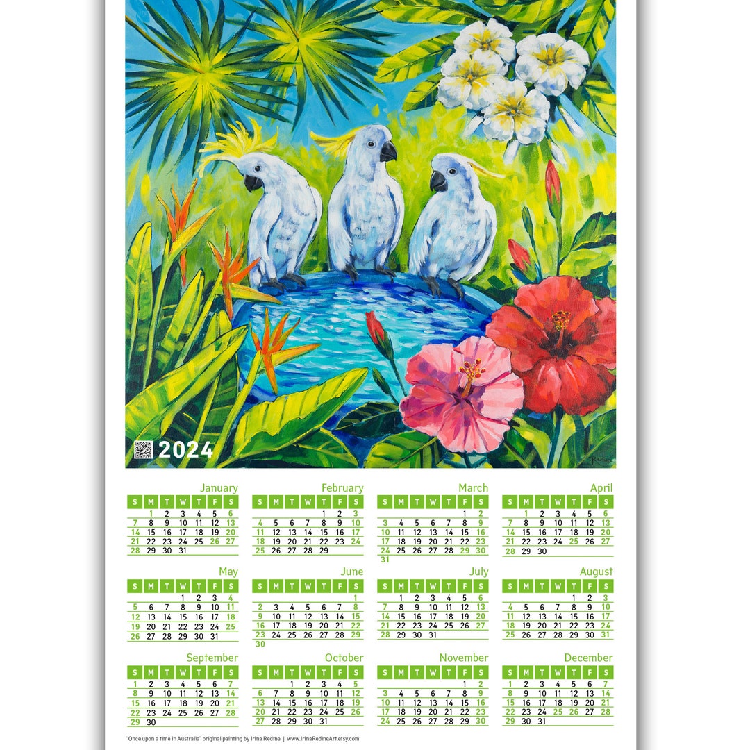 2024 calendar wall hanging yearly wall calendar featuring etsy