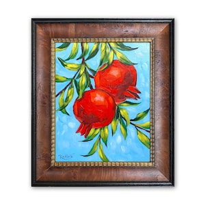 Framed Pomegranate Tree Branch Painting: Original Wall Art by Irina Redine