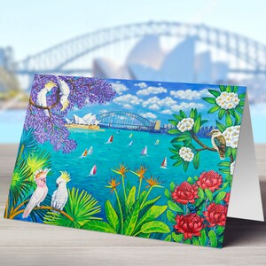 Sydney wenskaart met kraftbruine envelop, A5 wenskaarten met het schilderij "Sydney" van Irina Redine