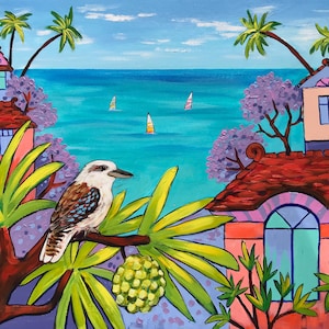 50 x 40 cm &quot;Kookaburra&quot; original painting by Irina Redine, Australian landscape painting one of a kind wall art