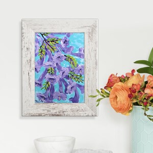 Jacaranda flowers original painting by Irina Redine, framed and ready to hang wall art, one of a kind gift idea