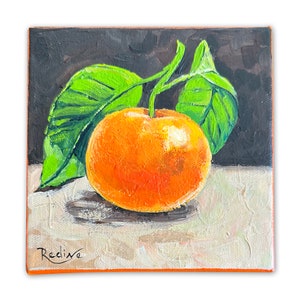Mandarin one of a king original painting by Irina Redine, tangerine small art, ready to hang, gift idea