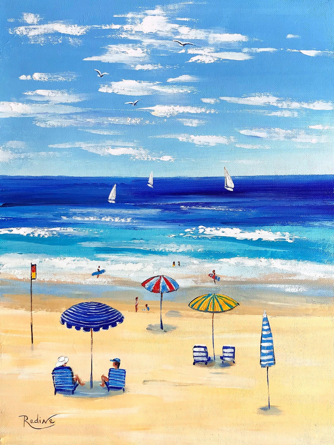 Australian Beach Original One of a Kind Painting by Irina Redine, Beach
