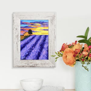 Lavender Field Painting: Original Framed Acrylic Landscape Art