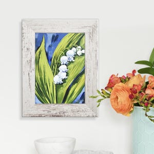 Lily of the valley original one of a kind painting by Irina Redine, May Lily framed and ready to hang wall art, gift idea for her
