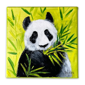Panda with bamboo one of a king original painting by Irina Redine, ready to hang, gift idea