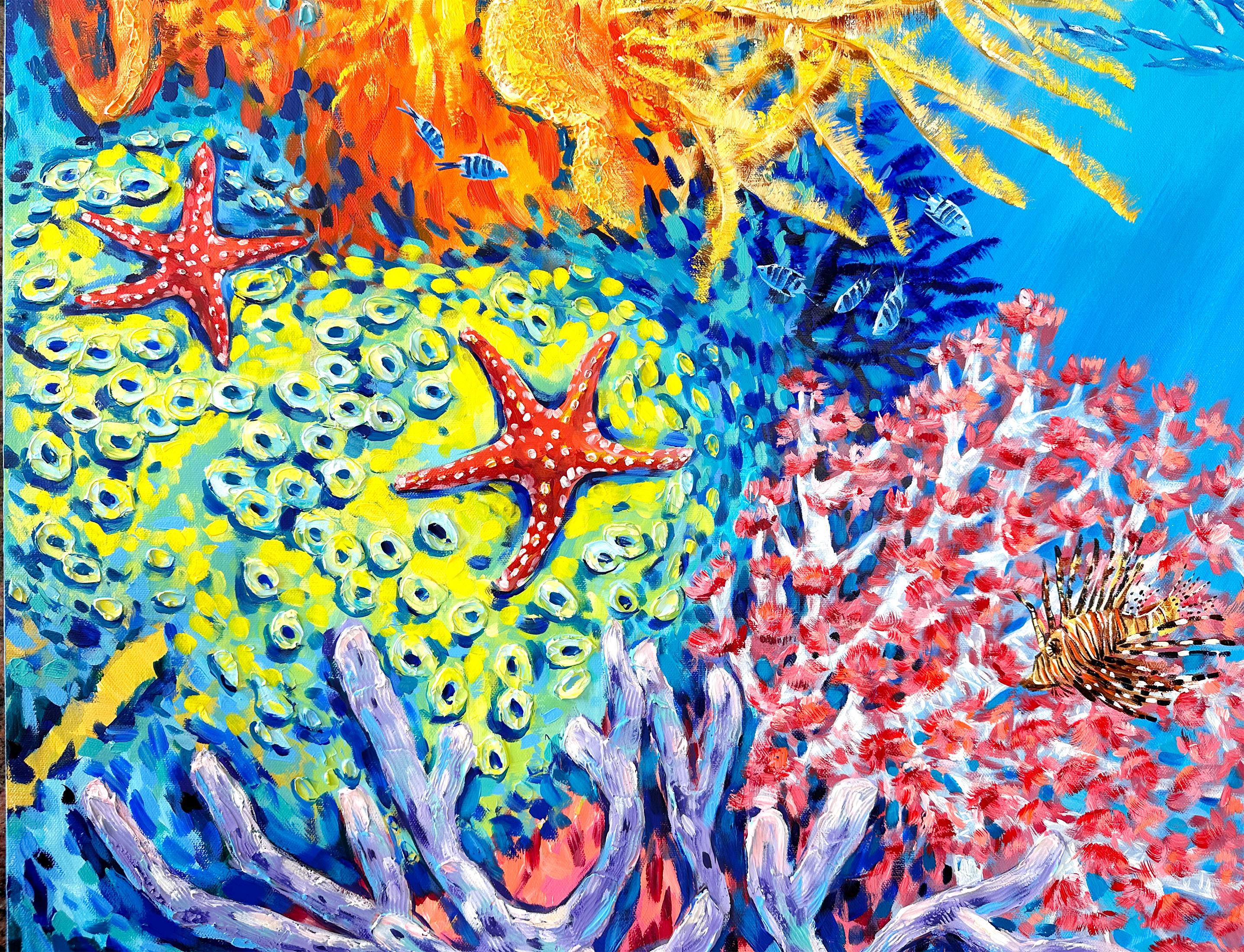Coral Reef Wonder: Original Painting by Irina Redine, Oversized