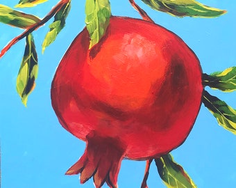 Pomegranate original one of a kind painting by Irina Redine, framed and ready to hang wall art, gift idea