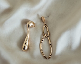 Statement Amazing Minimalistic Asymmetrical Cold Earring | Vintage style | Dangle Geometric Earrings
