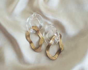 Statement Amazing Simple Minimalistic Bronze + Acetate Earring | Vintage style | Clear Acrylic | Dangle Geometric Earrings