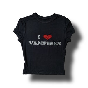 I Heart Vampires Rhinestone Baby Tee-Mall goth, supernatural, vampire, 90's, bloody love