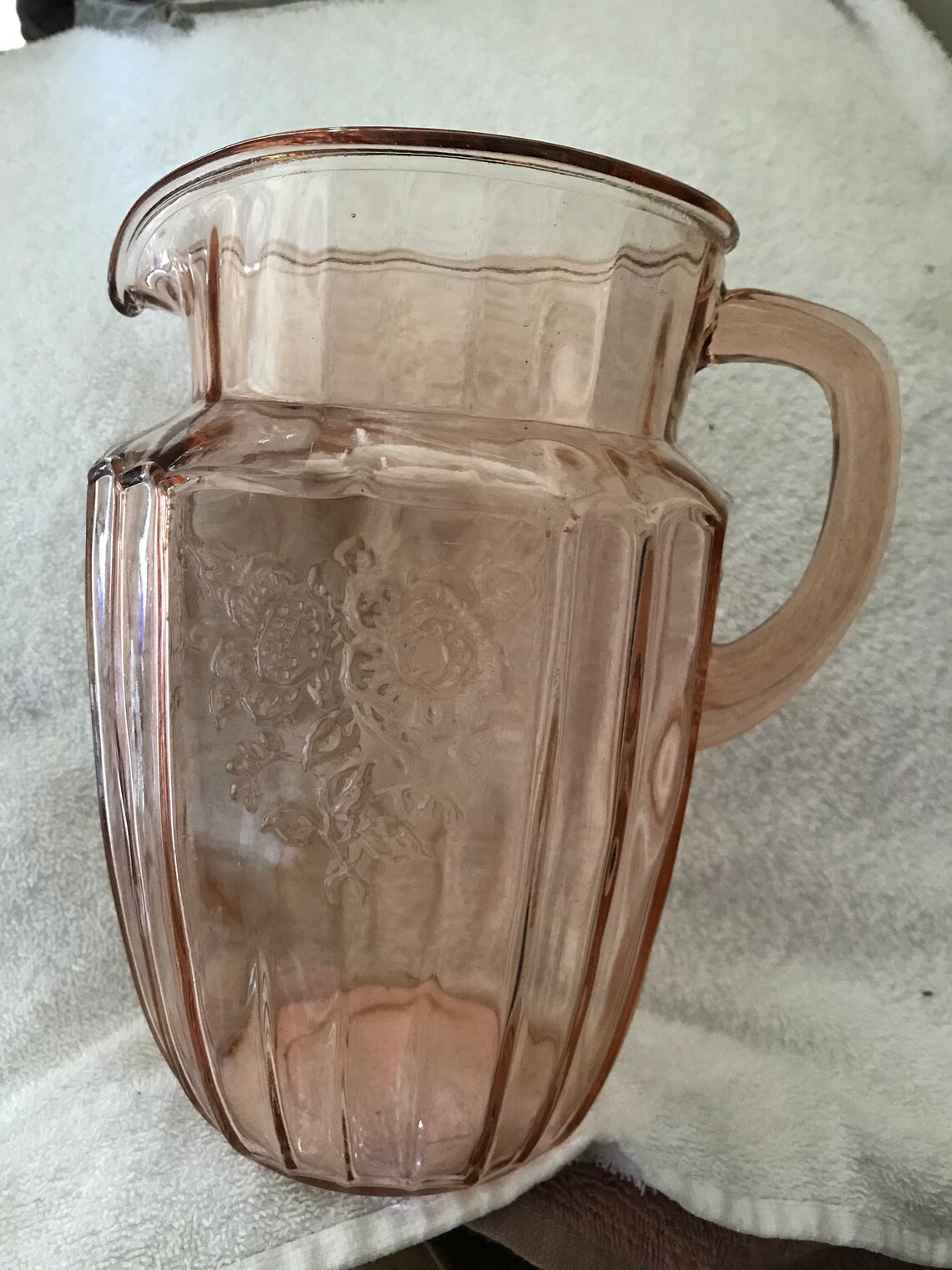 Pink depression glass pitcher Etsy