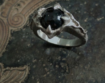Black Spinel Nascent Ring | Archaia Collection | Witchy Jewelry, Sterling Silver, Medieval, Fantasy Inspired, Folklore, Gothic Academia