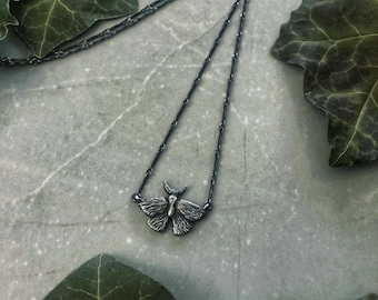 Sacred Moth | Moth Necklace, Sterling Silver, Moth Jewelry, Handmade, Witchy Jewelry, Hedgewitch, Dark Academia, Victorian