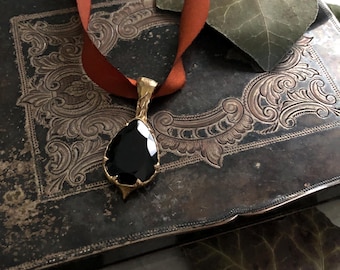 Bronze Empyrean | Archaia Collection | Witchy Jewelry, Gold Tone, Ribbon, Medievalcore, Fantasy Inspired, Gothic, Folklore, Black Onyx