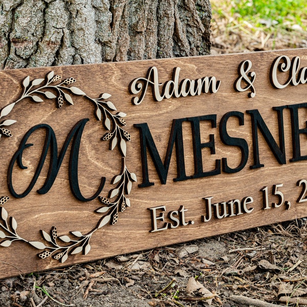 Family Name Sign | Last Name Sign | Custom Wood Sign | Established Sign | Personalized Wedding Gift | Wedding Sign 3D Sign Anniversary Gift