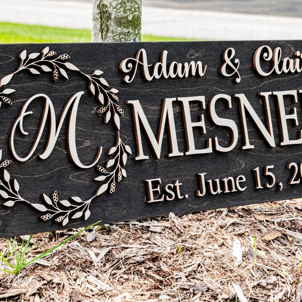 Last Name Sign | Custom Wood Sign | Established Sign | Personalized Wedding Gift | Wedding Sign | 3D Sign Family Name Sign Anniversary Gift