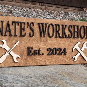 Enseigne d&#39;atelier en bois | Enseigne de garage personnalisée pour homme