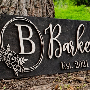 Personalized Wedding Gift Last Name Established Sign Family Name Sign Custom Wood Sign Wooden Anniversary Gift Couple Gift Personalized Sign DARK BROWN