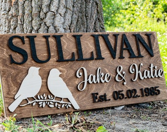 Love Birds Sign | Custom Couples Gift | Personalized Wedding Gift |  Last Name Sign | Anniversary Gift | Mothers Day Gift 3D Mr and Mrs Sign