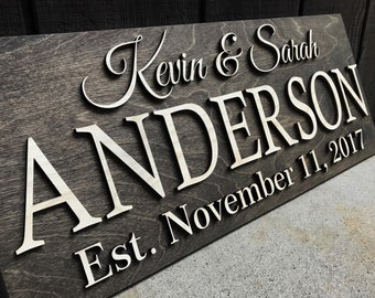 Personalized Wedding Gift Last Name Established Sign Family Name Sign 3D Wooden Sign Custom Wood Sign Anniversary Rustic Home Decor Wall Art