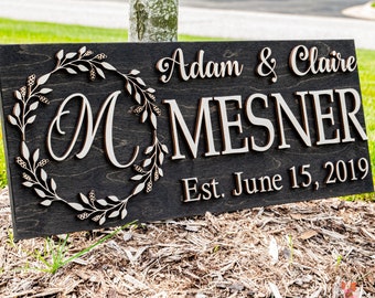 Last Name Sign | Custom Wood Sign | Established Sign | Personalized Wedding Gift | Wedding Sign | 3D Sign Family Name Sign Anniversary Gift