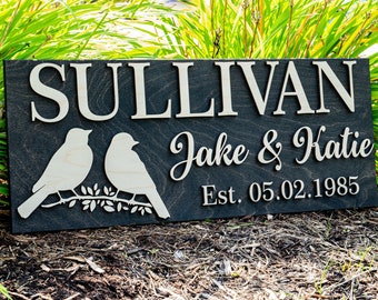 Personalized Couples Name Sign | Custom Wedding Gift | Love Birds Sign Last Name Sign | Anniversary Gift | Mothers Day Gift Mr and Mrs Sign