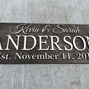 Personalized Wedding Gift Last Name Established Sign Family Name Sign 3D Wooden Sign Custom Wood Sign Anniversary Rustic Home Decor Wall Art image 2