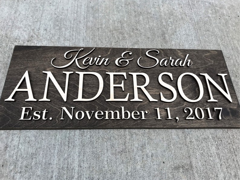 Personalized Wedding Gift Last Name Established Sign Family Name Sign 3D Wooden Sign Custom Wood Sign Anniversary Rustic Home Decor Wall Art image 2