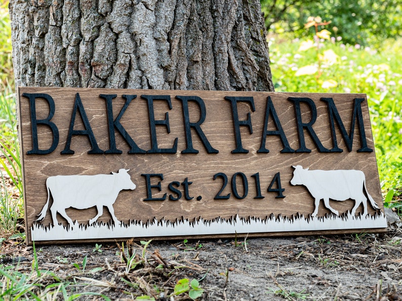 Ranch Decor Personalized Farm Sign Farmhouse Wall Decor Wooden Cow Sign Farmhouse Sign Farmer Gifts Cattle Sign Wood Ranch Sign BROWN