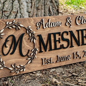 Last Name Sign Custom Wood Sign Established Sign Personalized Wedding Gift Wedding Sign 3D Sign Family Name Sign Anniversary Gift BROWN