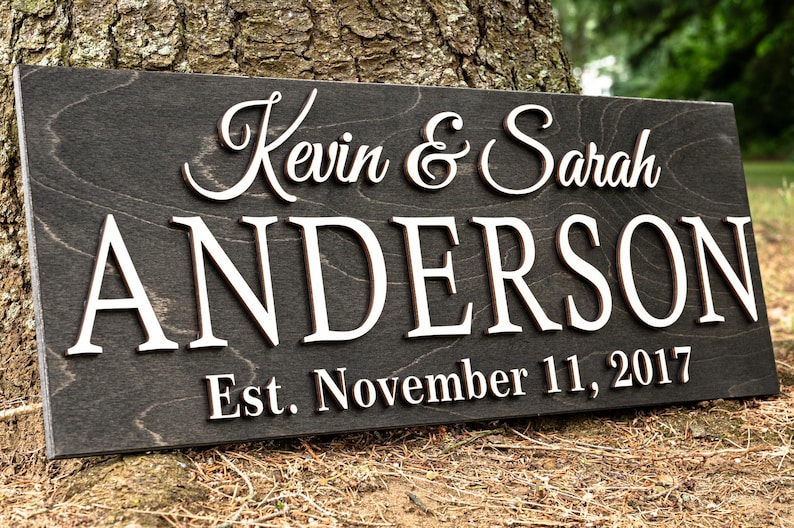 Personalized Wedding Gift Last Name Established Sign Family Name Sign 3D Wooden Sign Custom Wood Sign Anniversary Rustic Home Decor Wall Art image 3