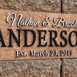 Personalized Wedding Gift Last Name Established Sign Family Name Sign 3D Wooden Sign Custom Wood Sign Anniversary Rustic Home Decor Wall Art Medium Brown