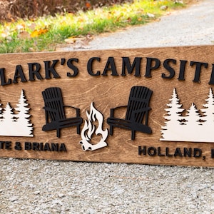 Letrero de madera personalizado para fogata / Regalos de camping personalizados / Decoración de cabañas / Decoración de caravanas / Letrero de camping con nombre de familia / Letrero de fogata con apellido imagen 7