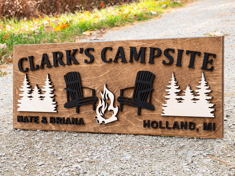 Letrero de madera personalizado para fogata / Regalos de camping personalizados / Decoración de cabañas / Decoración de caravanas / Letrero de camping con nombre de familia / Letrero de fogata con apellido imagen 7