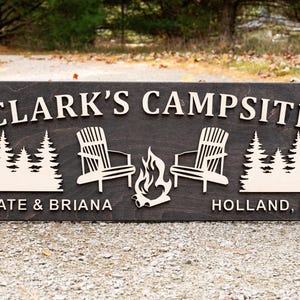 Letrero de madera personalizado para fogata / Regalos de camping personalizados / Decoración de cabañas / Decoración de caravanas / Letrero de camping con nombre de familia / Letrero de fogata con apellido imagen 2