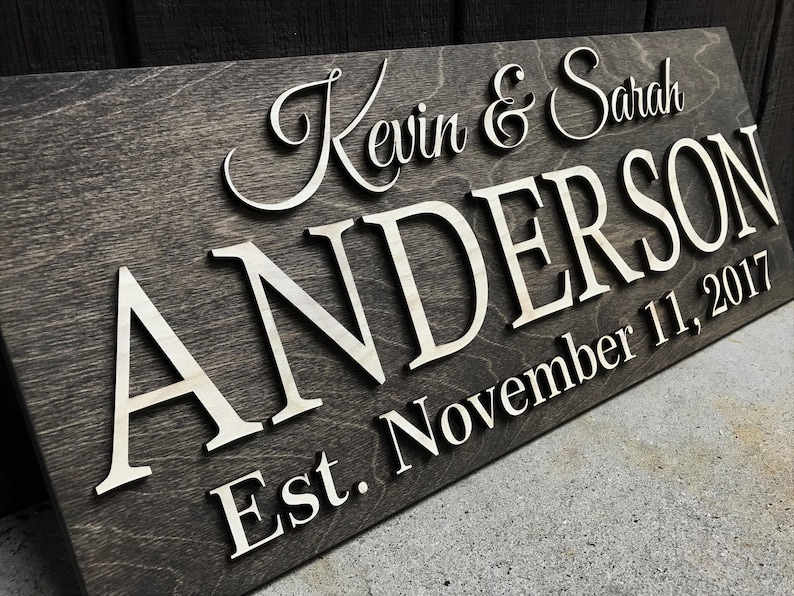 Personalized Wedding Gift Last Name Established Sign Family Name Sign 3D Wooden Sign Custom Wood Sign Anniversary Rustic Home Decor Wall Art 