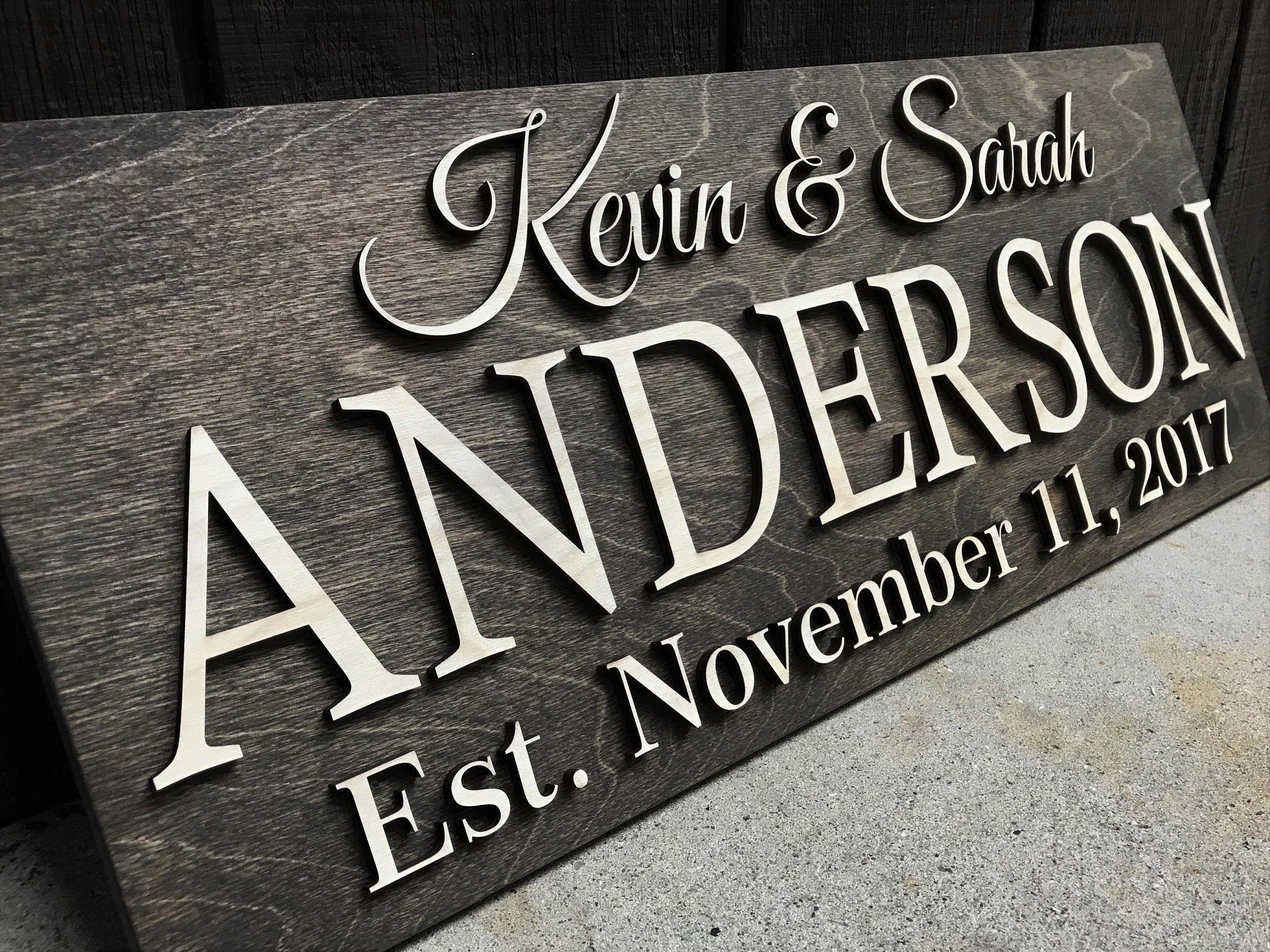 Personalized Wedding Gift Last Name Established Sign Family - Etsy