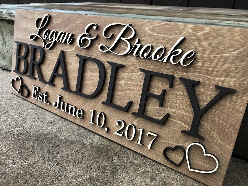 Personalized Wedding Gift Last Name Established Sign Family Name Sign Wooden Sign Custom Wood Sign Anniversary Couple Gift Personalized Sign image 1