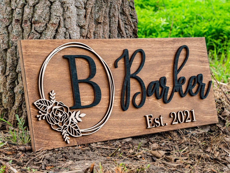 Personalized Wedding Gift Last Name Established Sign Family Name Sign Custom Wood Sign Wooden Anniversary Gift Couple Gift Personalized Sign BROWN