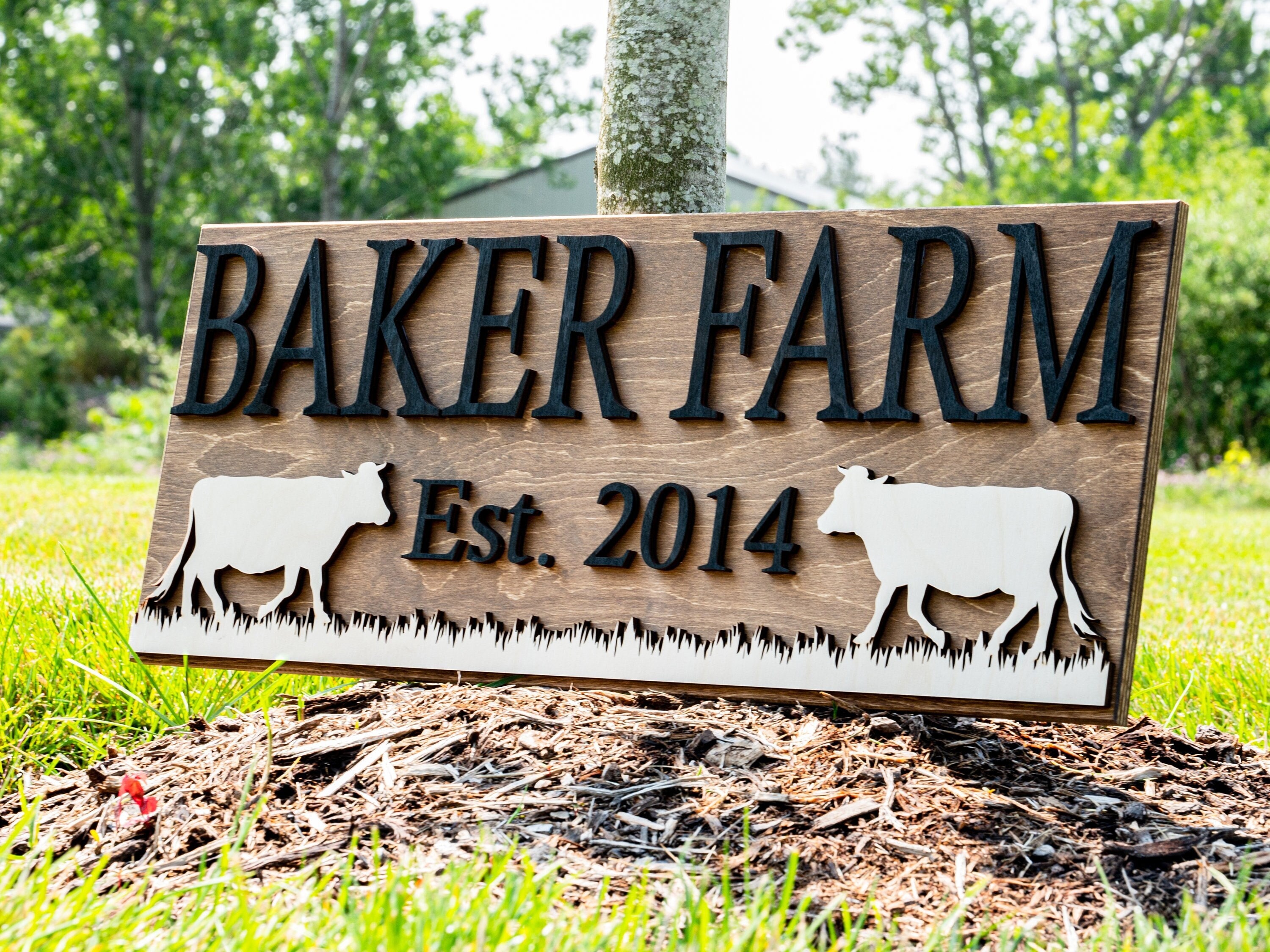 Personalized Farm Sign Farmhouse Wall Decor Wooden Cow - Etsy