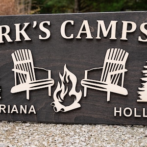 Letrero de madera personalizado para fogata / Regalos de camping personalizados / Decoración de cabañas / Decoración de caravanas / Letrero de camping con nombre de familia / Letrero de fogata con apellido imagen 4