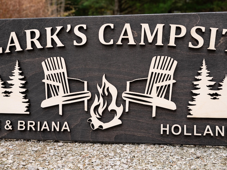 Letrero de madera personalizado para fogata / Regalos de camping personalizados / Decoración de cabañas / Decoración de caravanas / Letrero de camping con nombre de familia / Letrero de fogata con apellido imagen 4