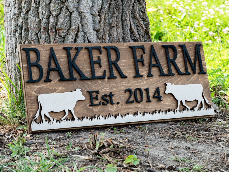 Ranch Decor Personalized Farm Sign Farmhouse Wall Decor Wooden Cow Sign Farmhouse Sign Farmer Gifts Cattle Sign Wood Ranch Sign 画像 4